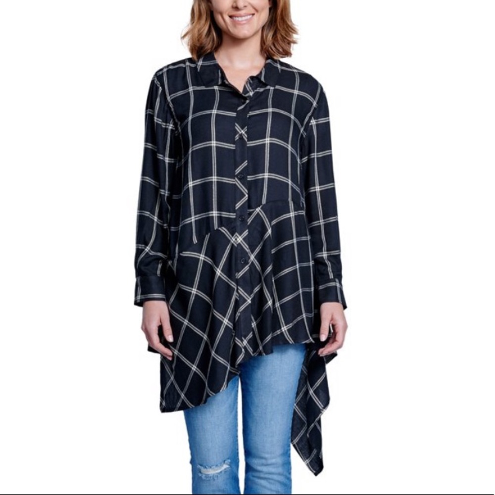 Plaid Shark Bite Handkerchief Button Top
